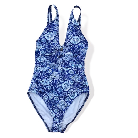 LAUREN Ralph Lauren Aegean Tile Loop Front Over The Shoulder One-Piece Swimsuit - Picture 7 of 14